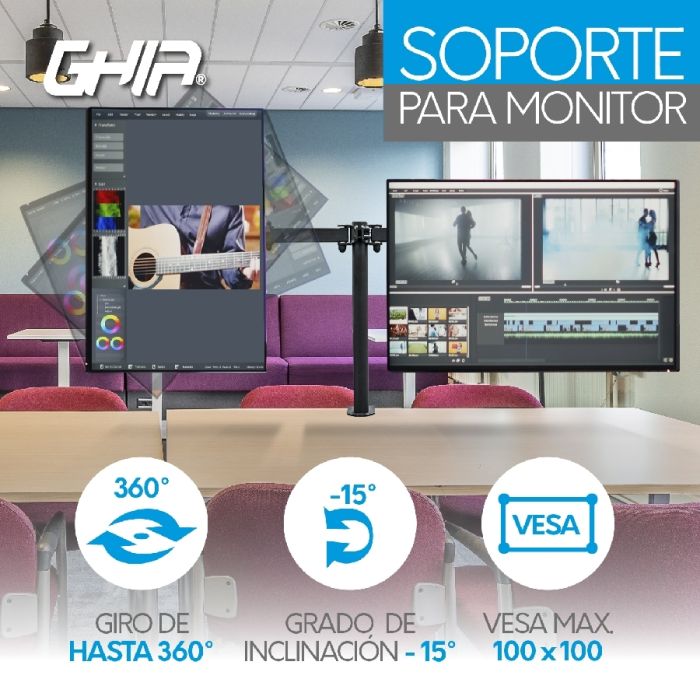 SOPORTE GHIA ARTICULADO CON DOBLE BRAZO PARA PANTALLA LED/LCD / 32