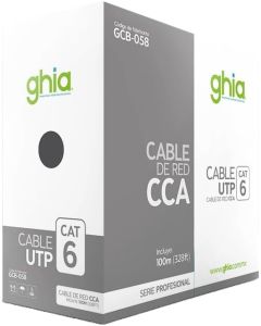 Bobina de Cable Ghia CAT6 UTP CCA 23Awg 100m 328FT Certificado CE RoHS Gris Modelo GCB-058