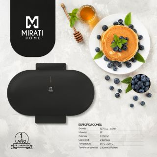 Parrilla para Hotcakes Mirati Home Doble Parrilla Antiadherente Color Negro Modelo MBP01N
