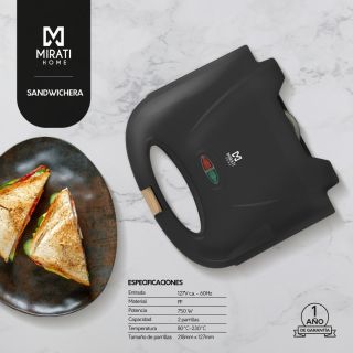 Sandwichera Mirati Home Doble Parrilla 750W Color Negro Modelo MBS01N