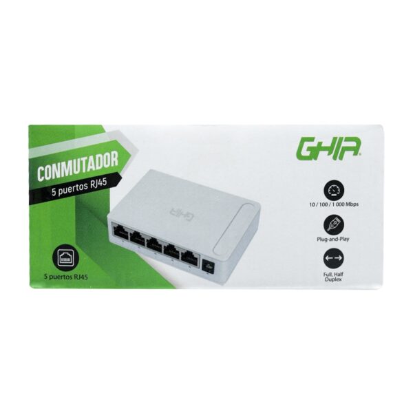 Conmutador Ghia Hasta 1000mbps No Admin. 5 Puertos Modelo GNW-S3
